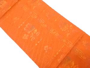 本場筑前博多　縞に花更紗模様織り出し名古屋帯